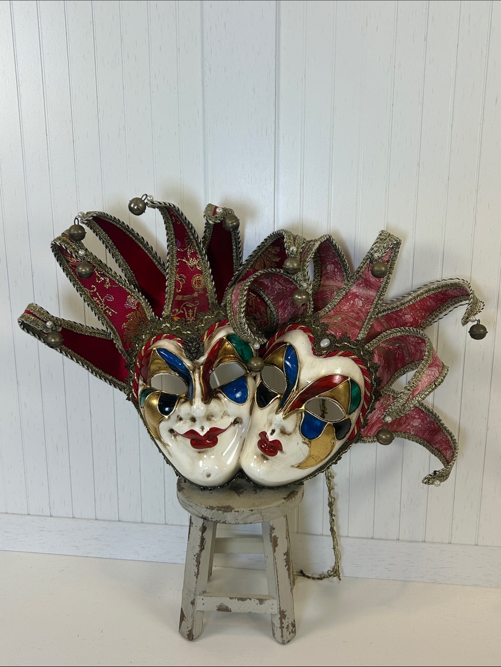 Venetian Double Face Jester Mask Hand Painted Italy Venezia
